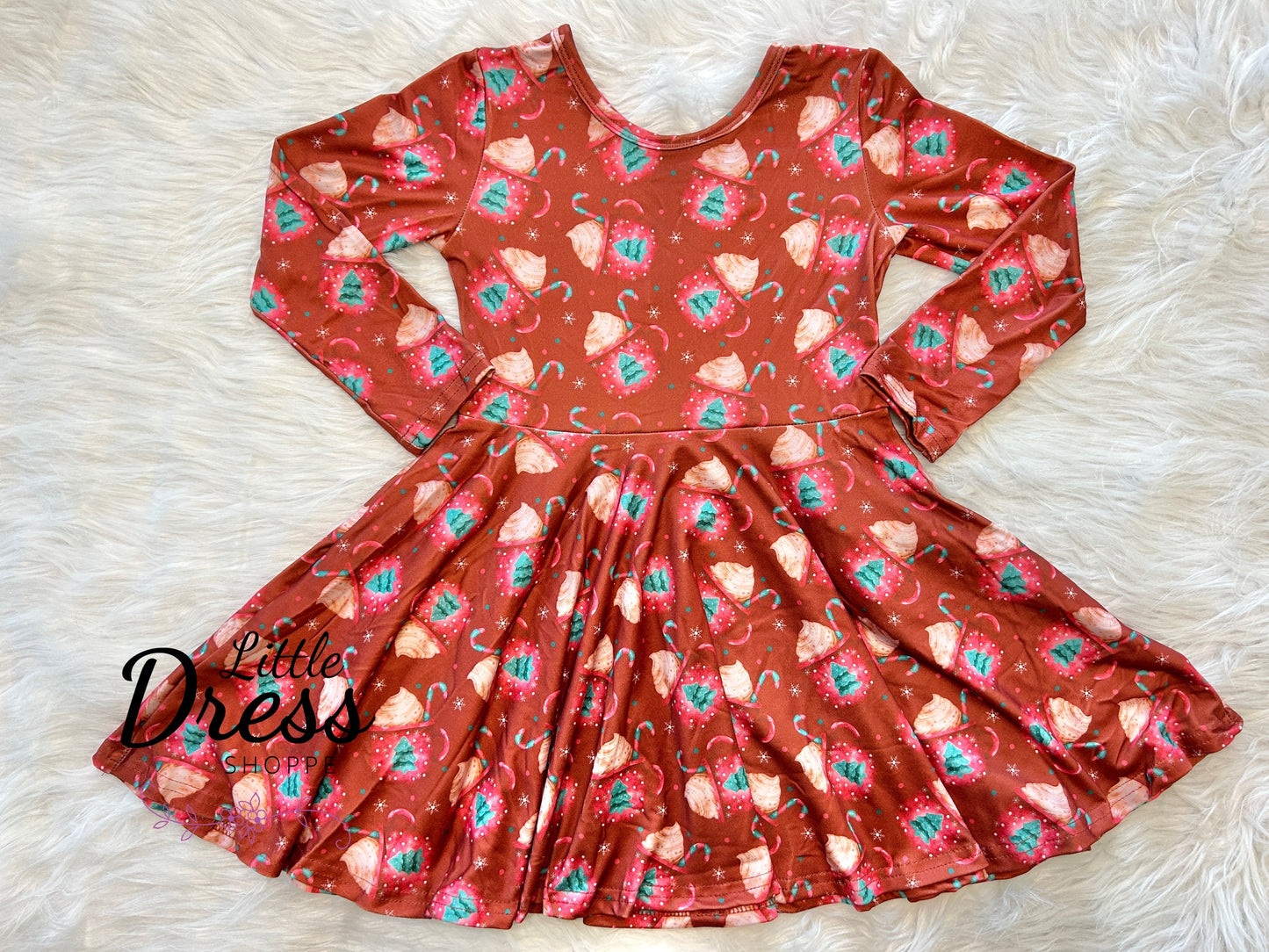 Long Sleeve Twirly Hot Cocoa Dress