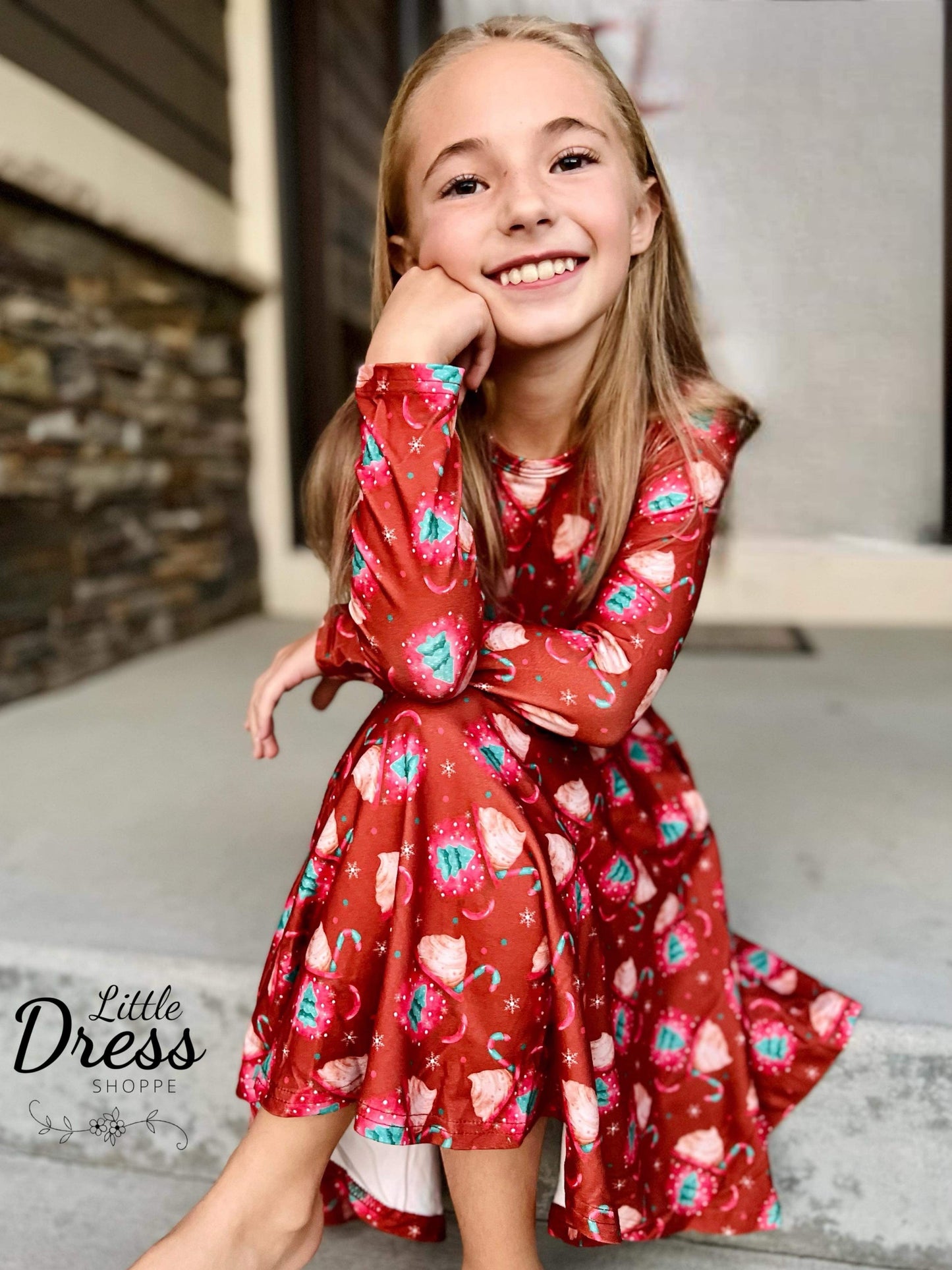 Long Sleeve Twirly Hot Cocoa Dress