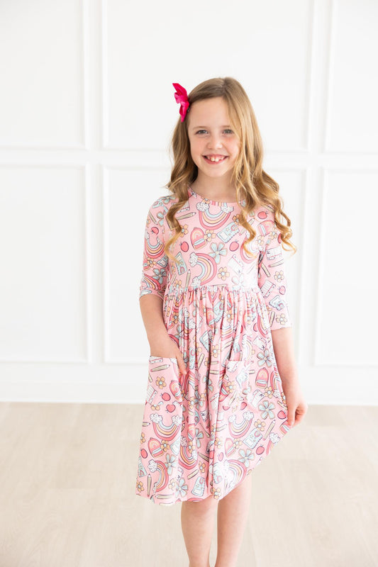 Mila & Rose Dream Big Little One 3/4 Sleeve Pocket Twirl Dress