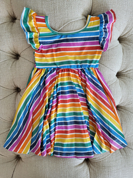 Love & Sprinkles Rainbow Sparkle Ruffle-Sleeve Dress