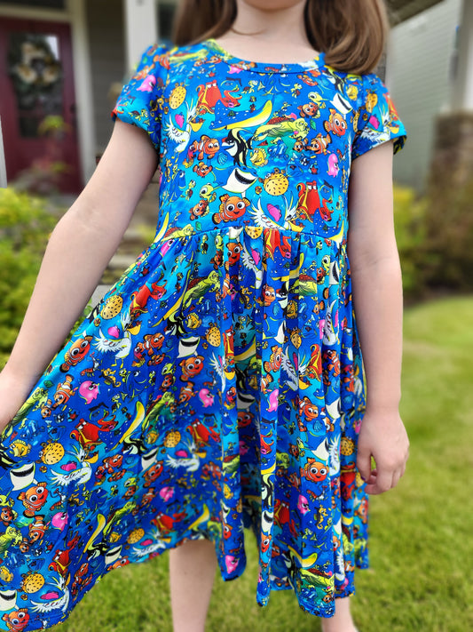 Charlie's Project Keep Swimming Short-Sleeve Hugs Twirl Dress