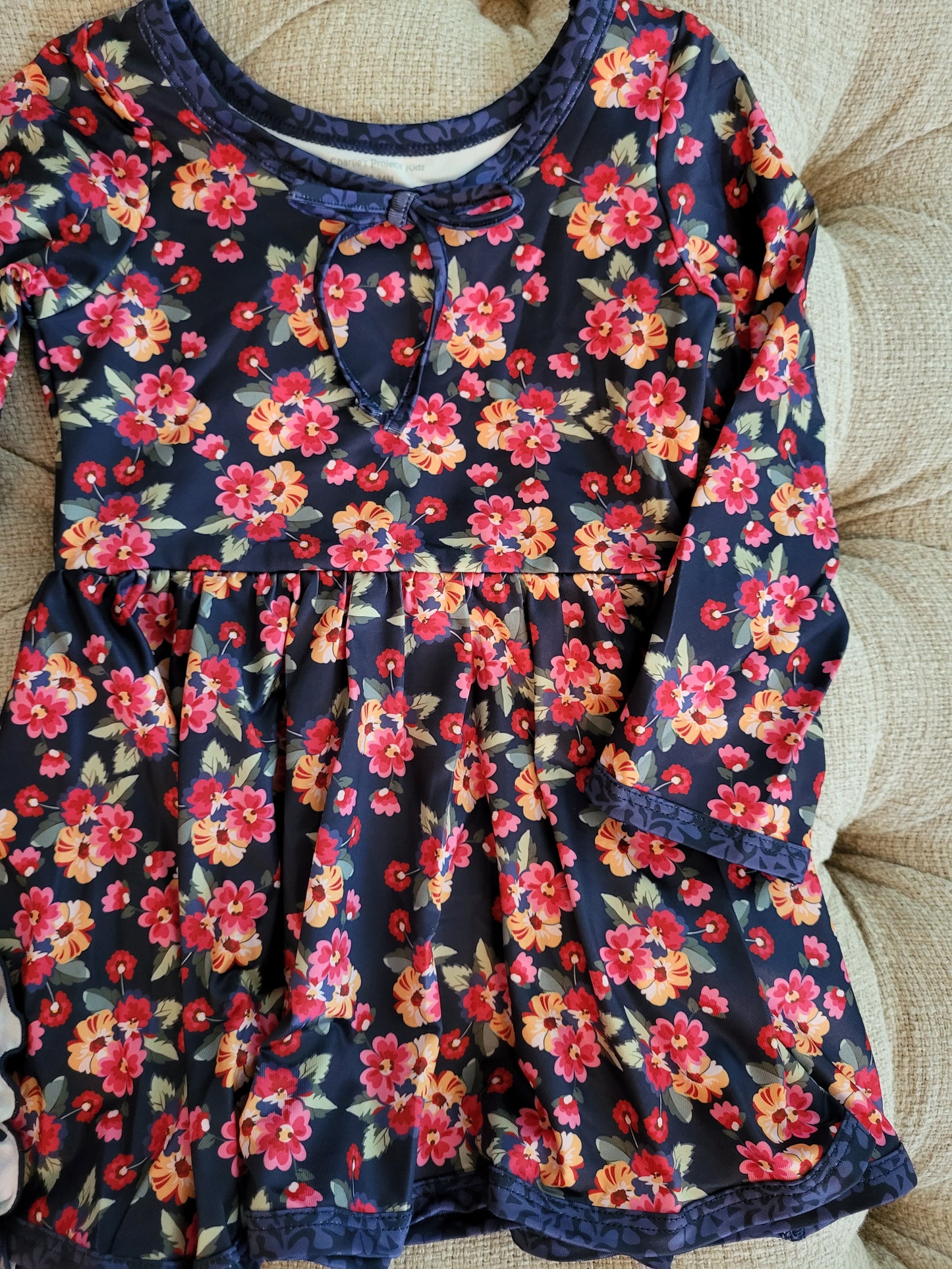 Charlie's Project Navy Bouquet Long-Sleeve Hugs Twirl Dress