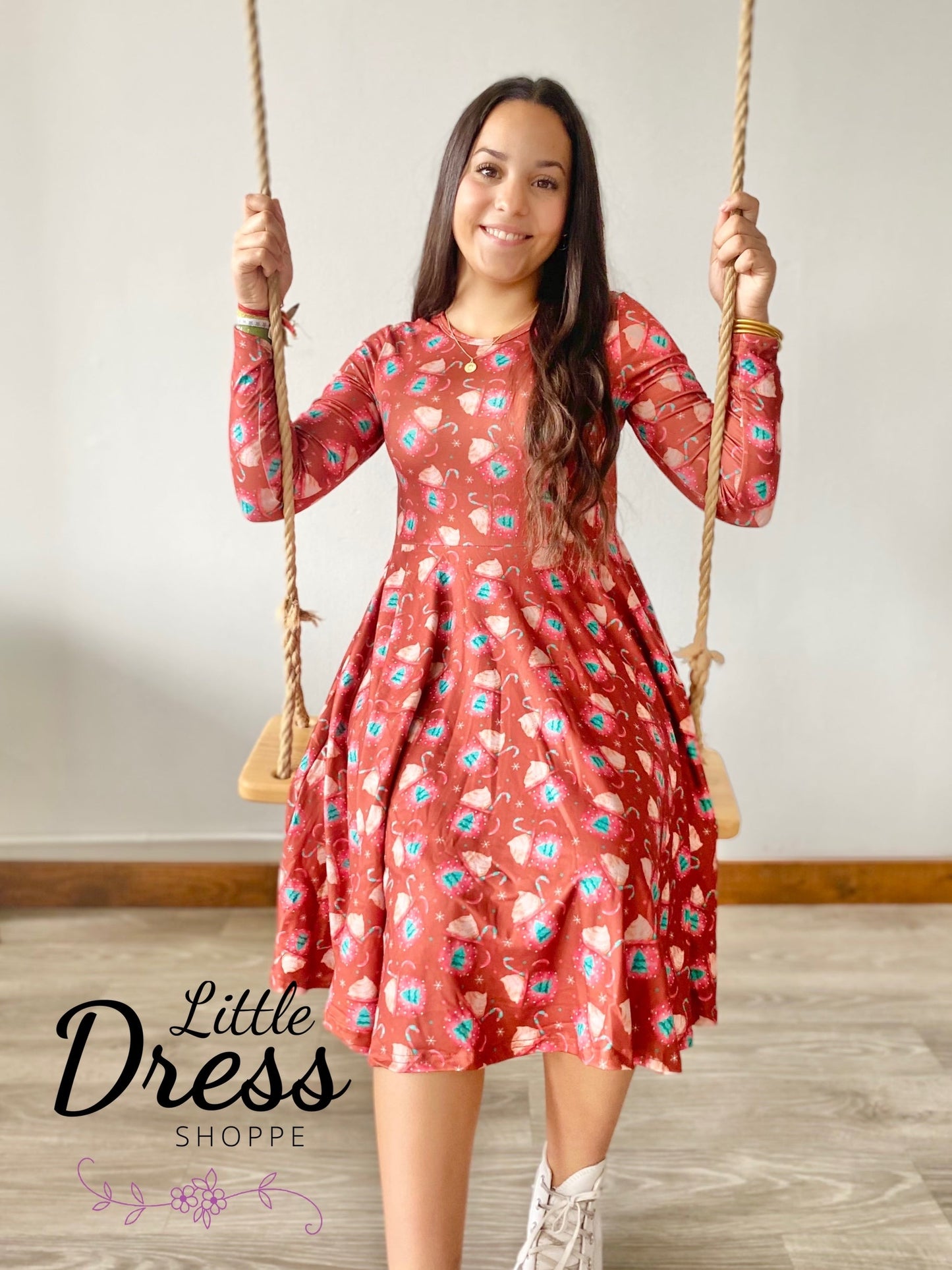 Long Sleeve Twirly Hot Cocoa Dress