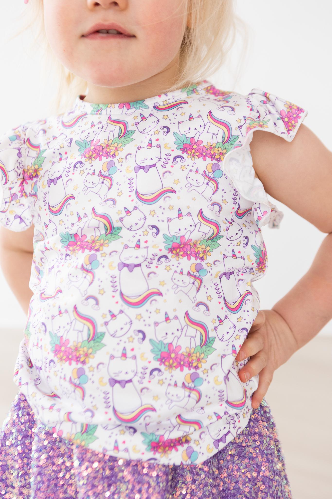 Mila & Rose Rainbow Kitties Ruffle Tee