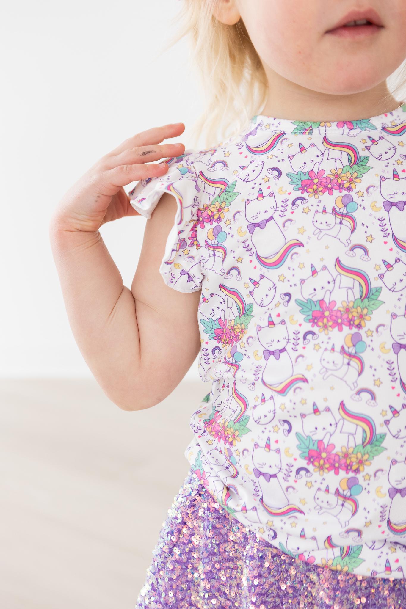 Mila & Rose Rainbow Kitties Ruffle Tee