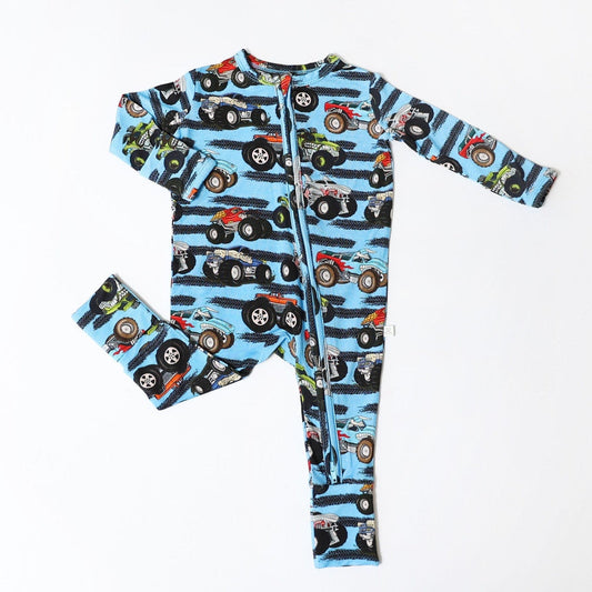 Little Snuggles Monster Trucks Bamboo Zippy Baby Romper