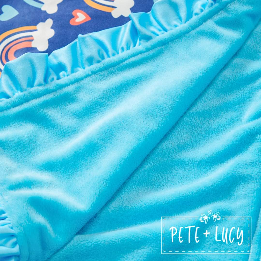 Pete + Lucy Rainbows with Clouds Minky Blanket