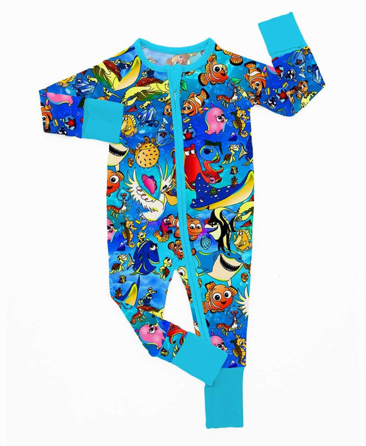 Little Snuggles Keep Swimming Bamboo Zippy Baby Romper