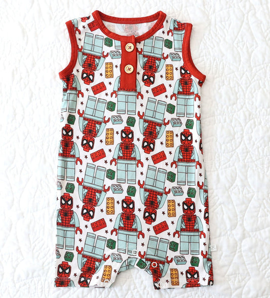 Little Snuggles Climbing Blocks Bamboo Sleeveless Baby Romper