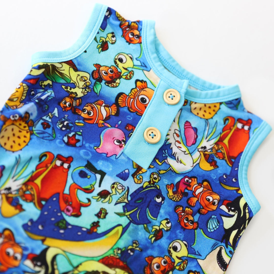 Little Snuggles Keep Swimming Bamboo Sleeveless Baby Romper