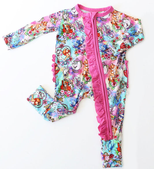 Little Snuggles Best Friends Ruffle Bamboo Zippy Baby Romper