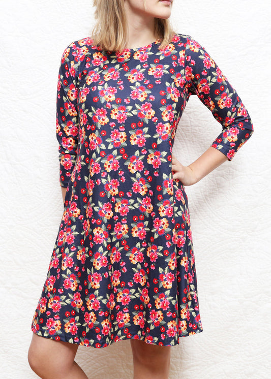 Charlie's Project Navy Bouquet 3/4 Sleeve Charley Dress