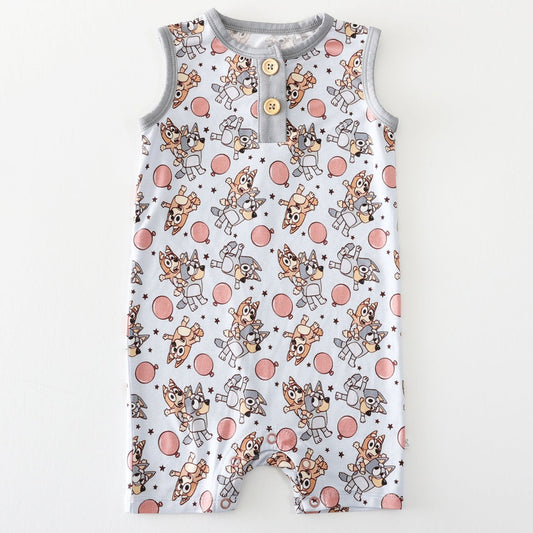 Little Snuggles Birthday Pups Bamboo Sleeveless Baby Romper