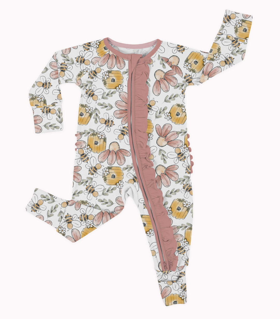 Little Snuggles Busy Bee Bamboo Ruffled Zippy Baby Romper