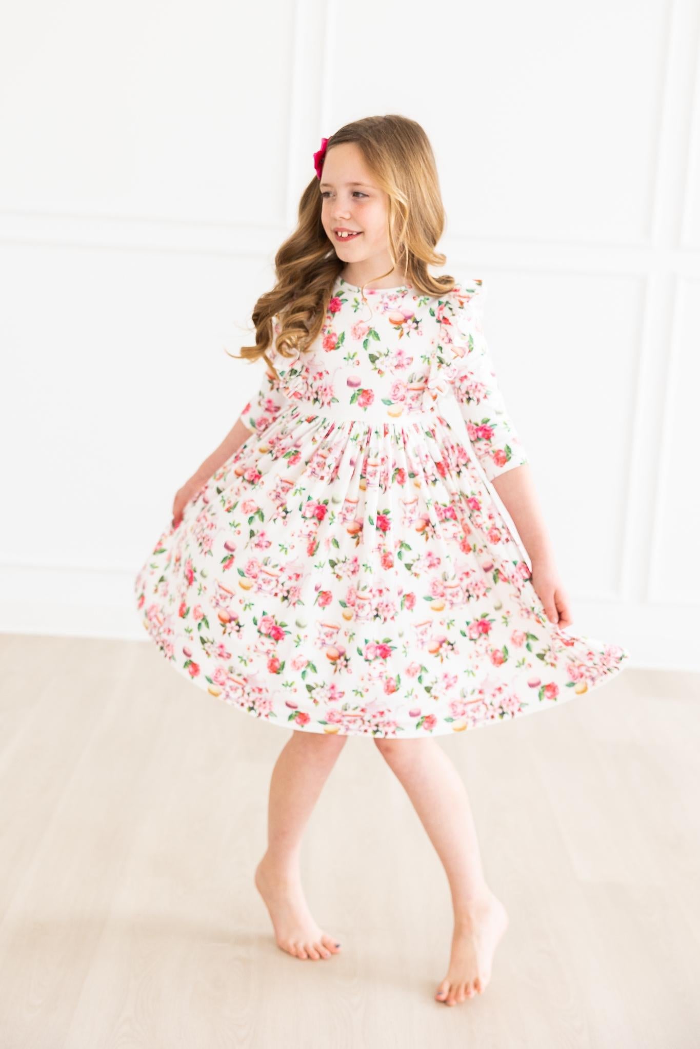 Mila & Rose Macarons & Tea 3/4 Sleeve Ruffle Twirl Dress