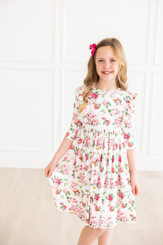 Mila & Rose Macarons & Tea 3/4 Sleeve Ruffle Twirl Dress