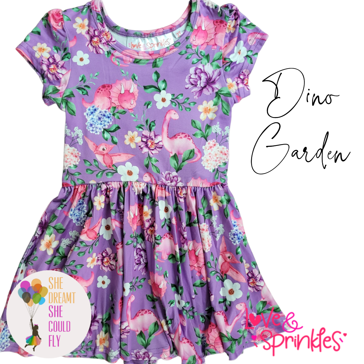 Love & Sprinkles Dino Garden Short-Sleeve Dress