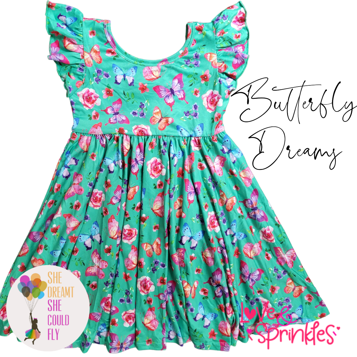 Love & Sprinkles Butterfly Dreams Ruffle-Sleeve Dress