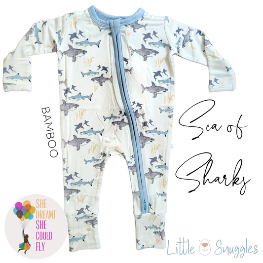 Little Snuggles Sea of Sharks Bamboo Zippy Baby Romper