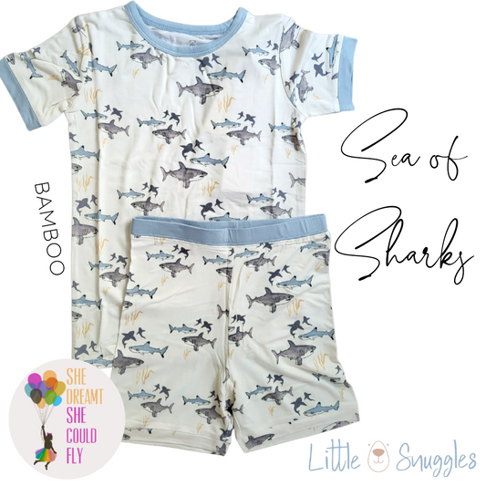 Little Snuggles Sea of Sharks Short-Sleeve with Shorts Pajamas