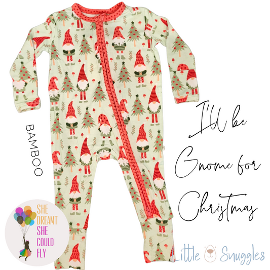 Little Snuggles I'll be Gnome for Christmas Bamboo Zippy Baby Romper