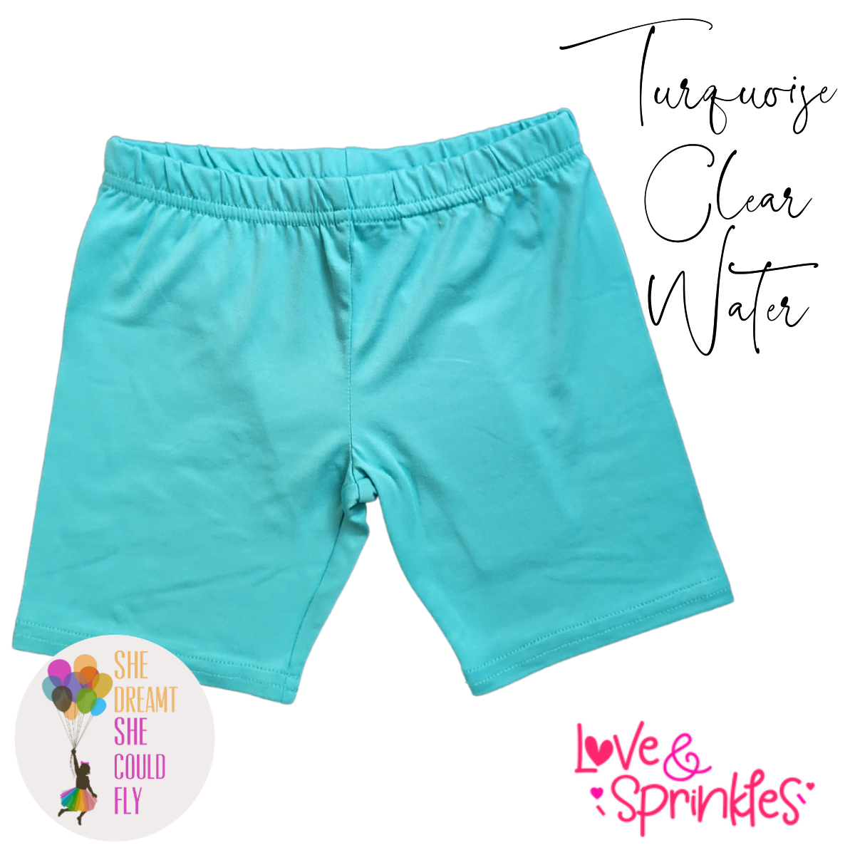 Love & Sprinkles Turquoise Clear Water Kick Shorts