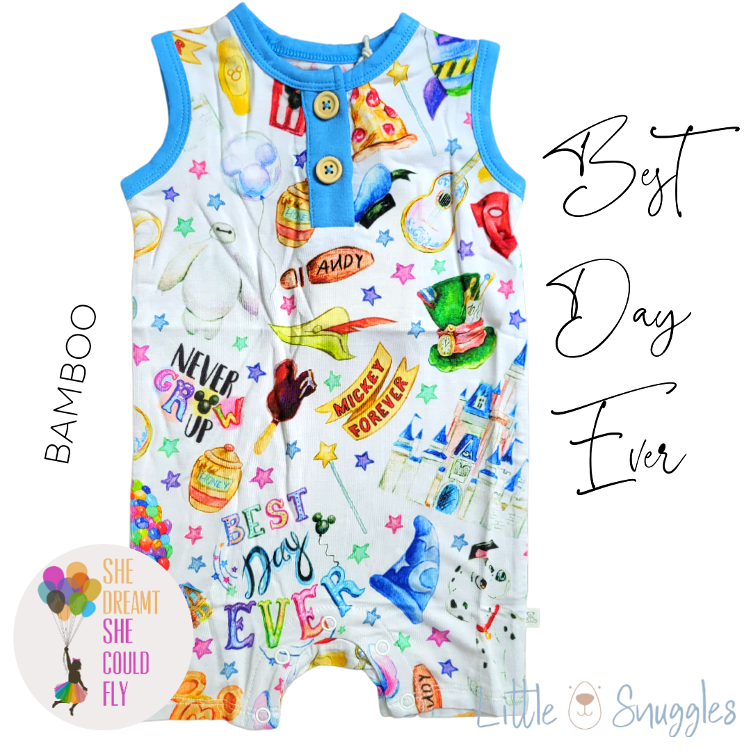 Little Snuggles Best Day Ever Bamboo Sleeveless Baby Romper