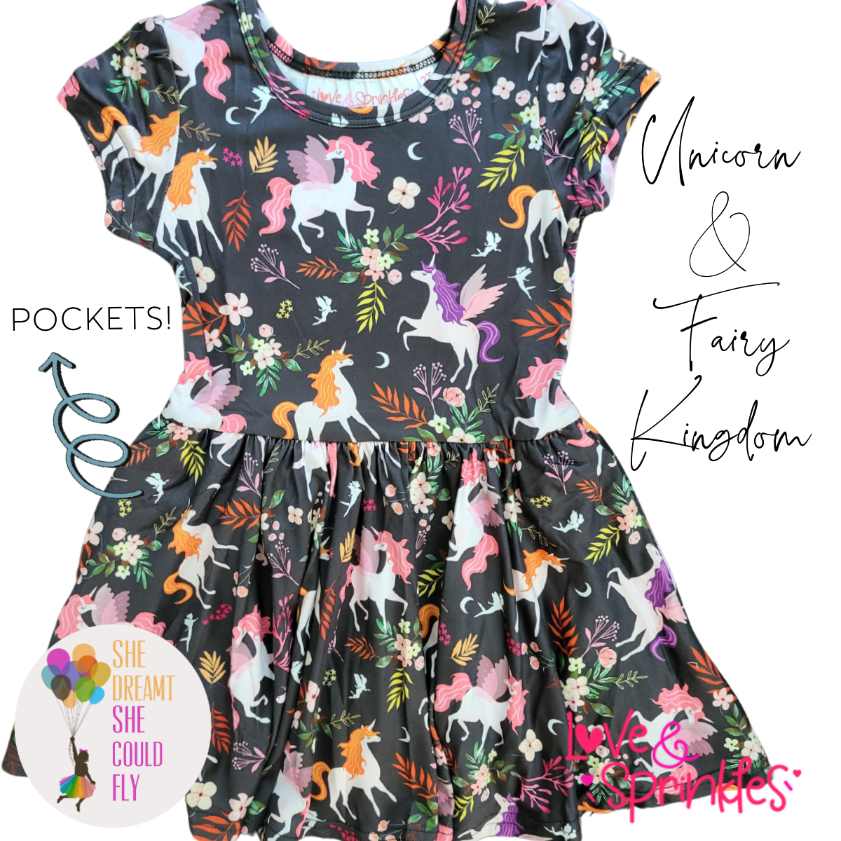 Love & Sprinkles Unicorn & Fairy Kingdom Short-Sleeve Dress