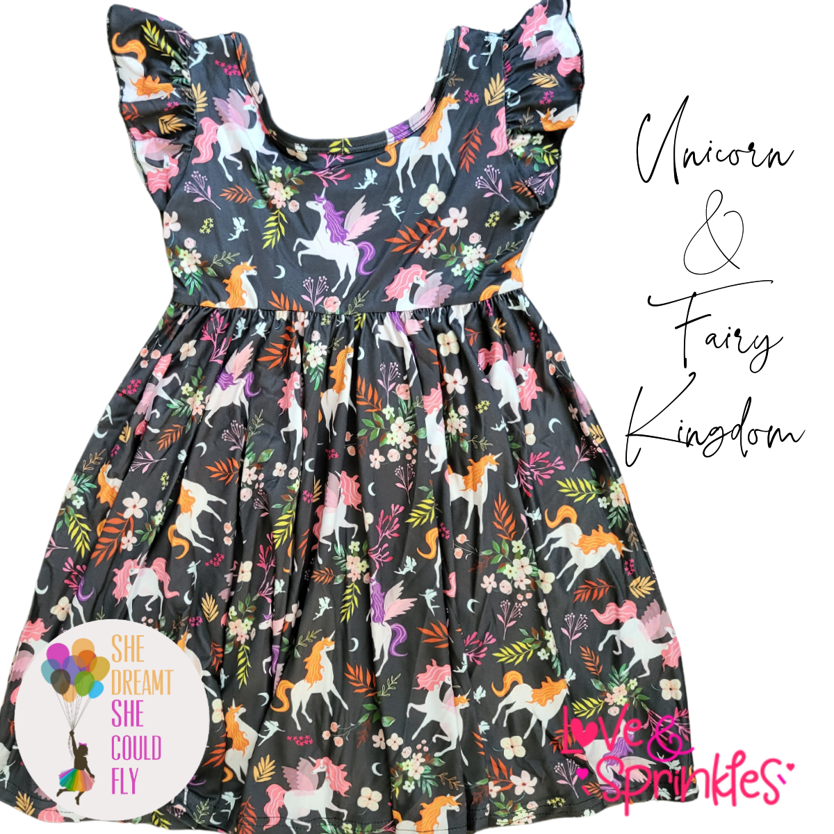 Love & Sprinkles Unicorn & Fairy Kingdom Ruffle-Sleeve Dress