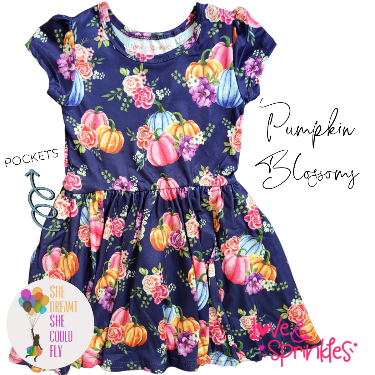 Love & Sprinkles Pumpkin Blossoms Short-Sleeve Dress