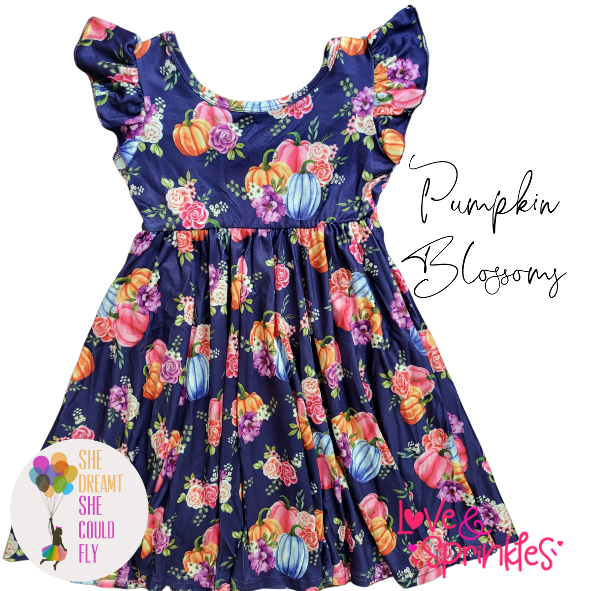 Love & Sprinkles Pumpkin Blossoms Ruffle-Sleeve Dress