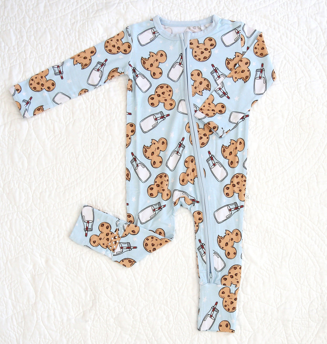 Little Snuggles Blue Mini Milk and Cookies Bamboo Zippy Baby Romper