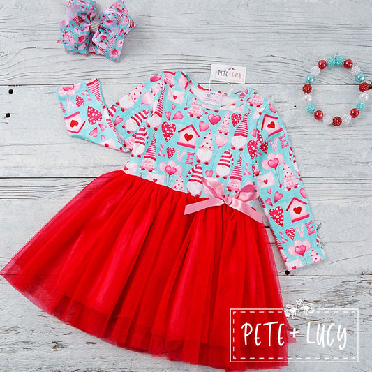 Pete + Lucy Loving Gnomes Long-Sleeve Tulle Dress