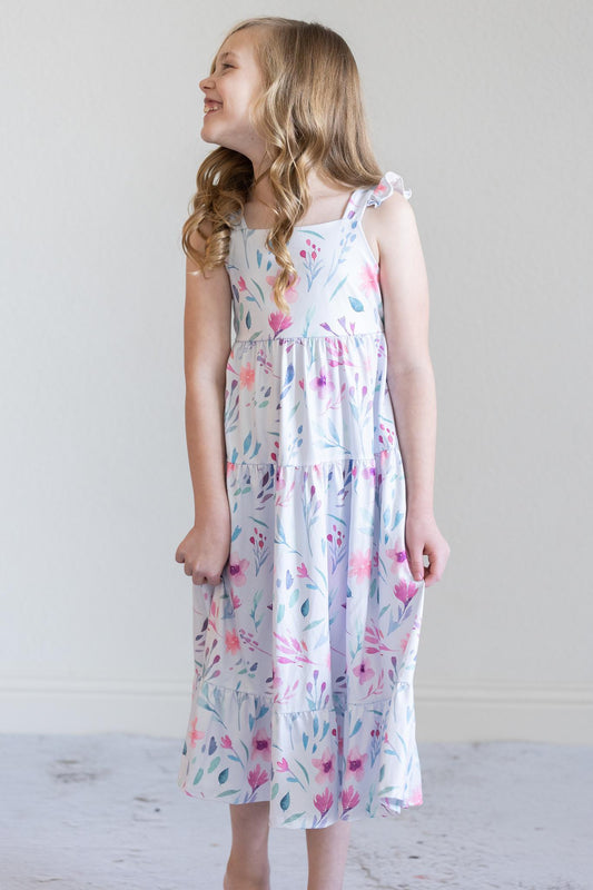 Mila & Rose Pastel Wildflowers Ruffle Maxi Dress
