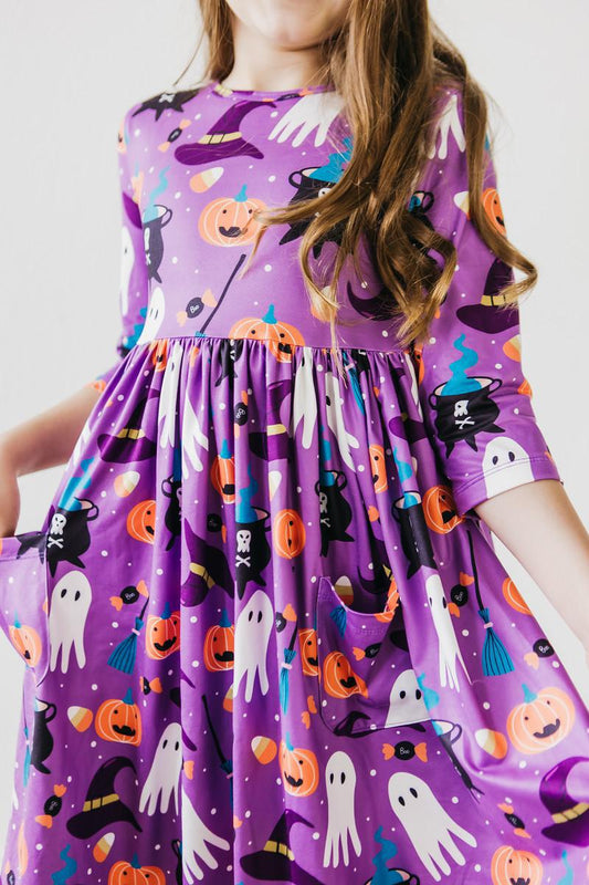 Mila & Rose No Tricks, Just Treats 3/4 Sleeve Pocket Twirl Dress