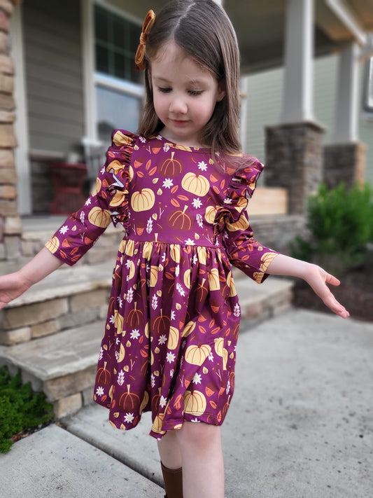 Mila & Rose Pumpkin Patch 3/4 Sleeve Ruffle Twirl Dress