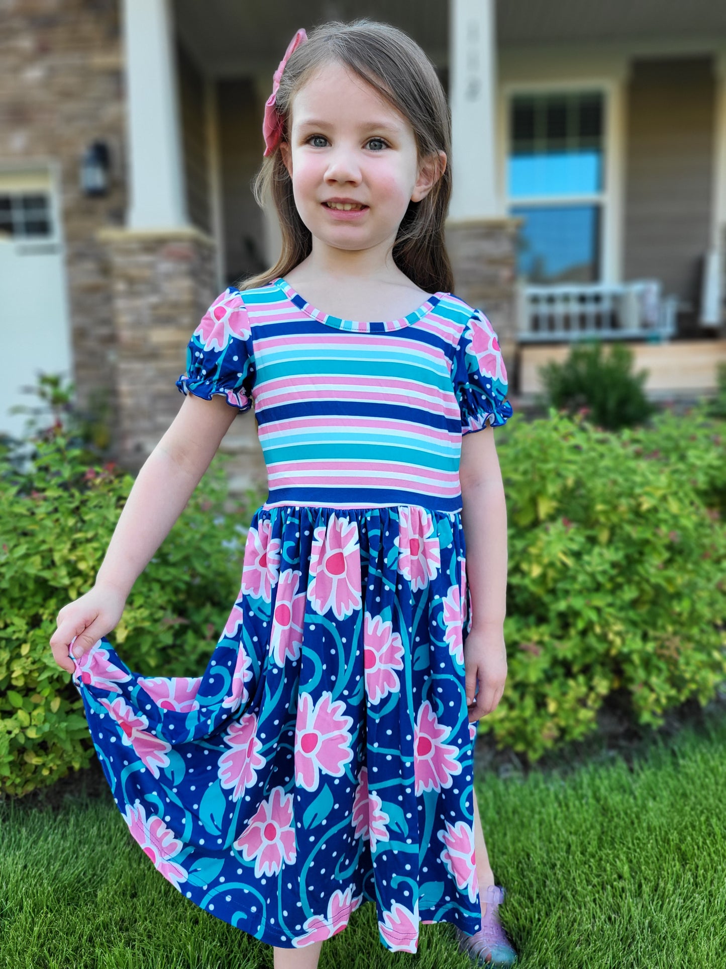 Oopsie Daisy Navy Pink Twirl Dress