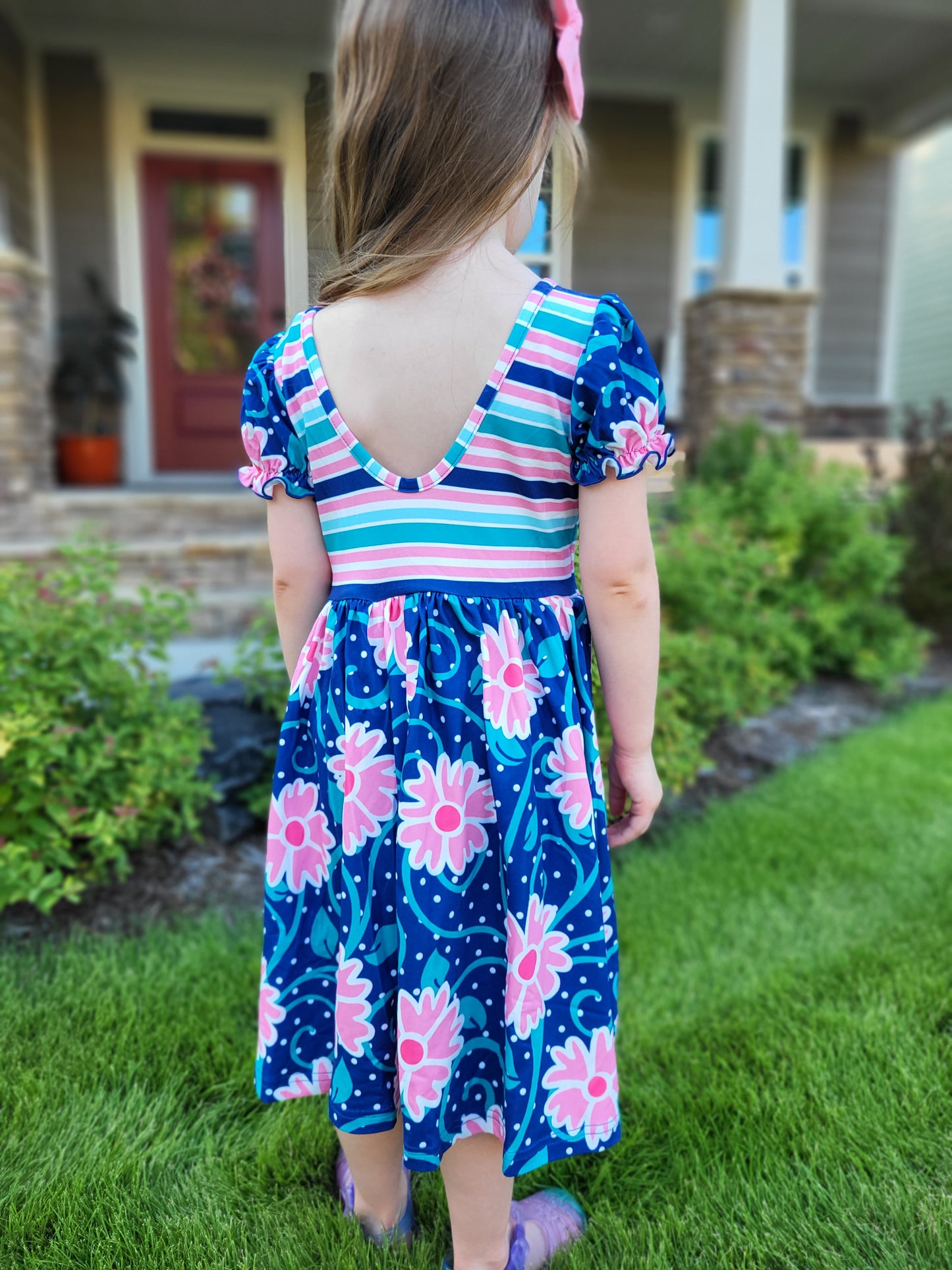 Oopsie Daisy Navy Pink Twirl Dress