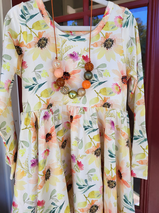 Charlie's Project Sunny Sunflower Long-Sleeve Hugs Twirl Dress