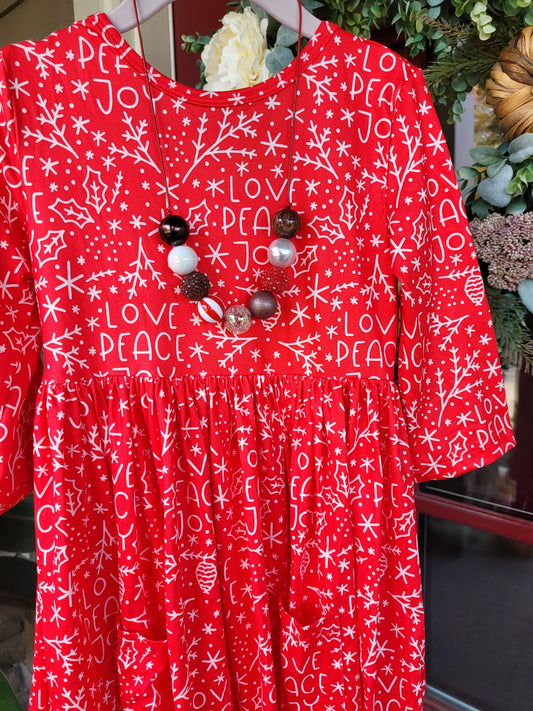 Mila & Rose Love, Peace, and Joy 3/4 Sleeve Pocket Twirl Dress