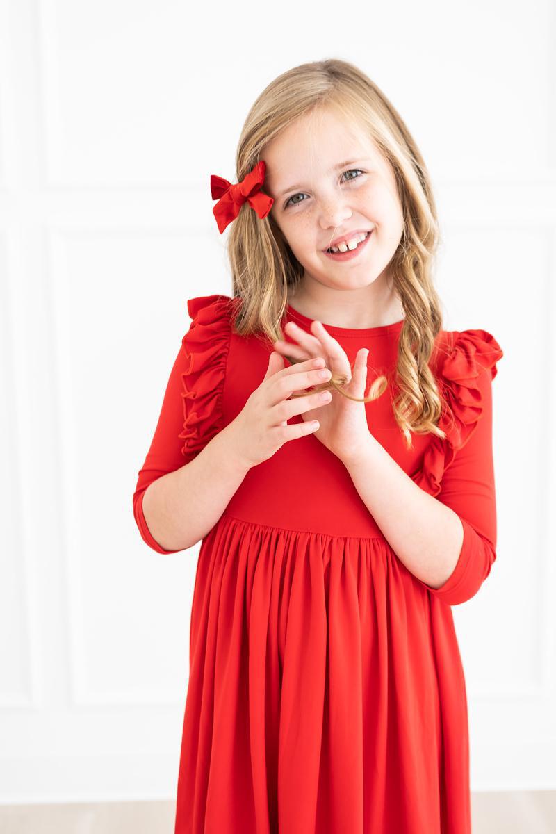 Mila & Rose Red 3/4 Sleeve Ruffle Dress