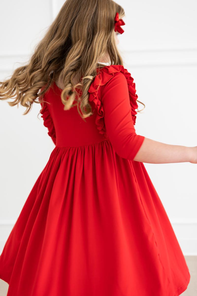 Mila & Rose Red 3/4 Sleeve Ruffle Dress