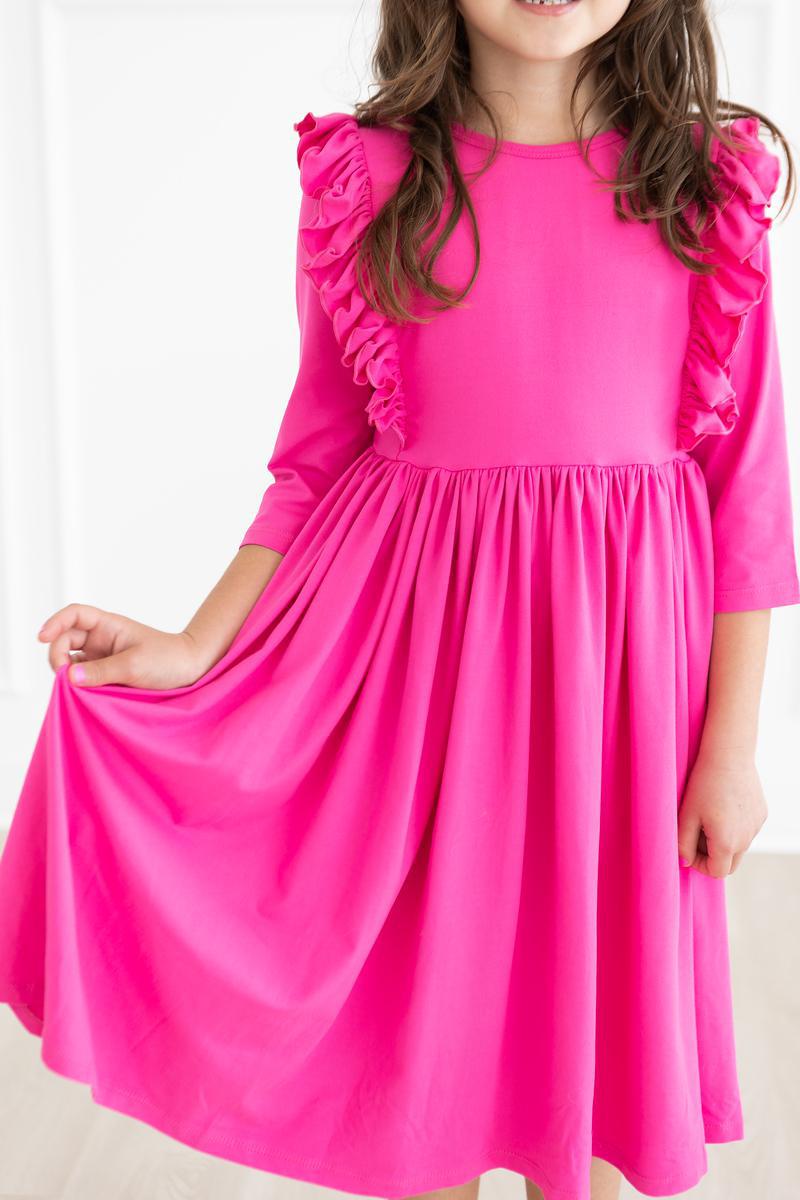 Mila & Rose Hot Pink 3/4 Sleeve Ruffle Dress