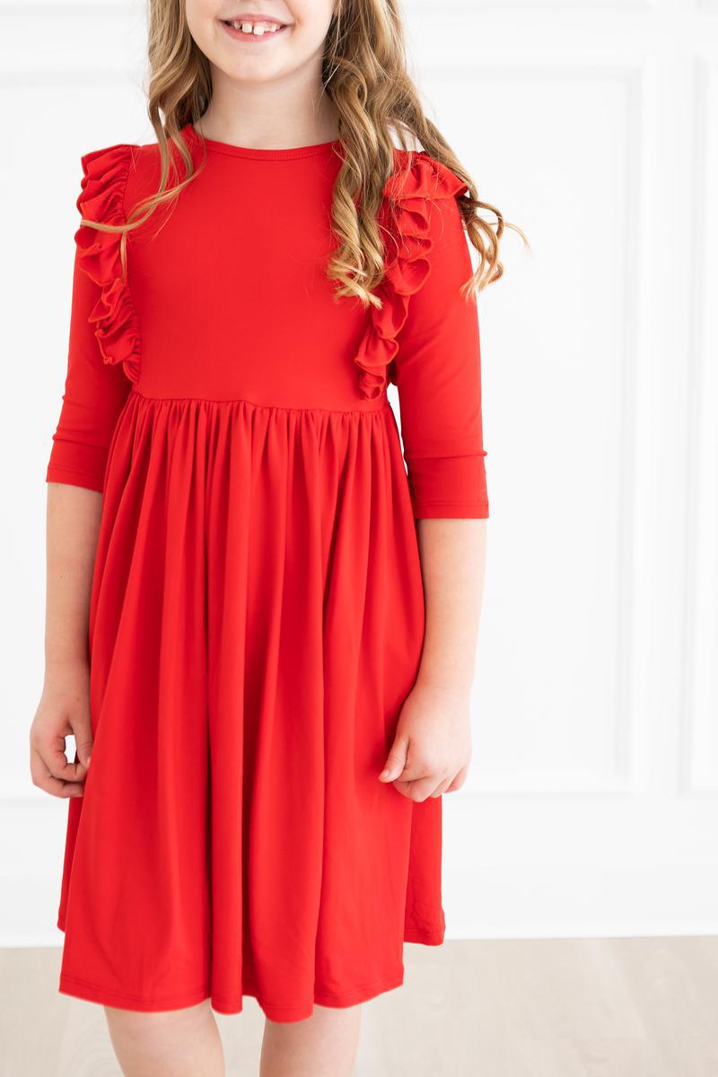 Mila & Rose Red 3/4 Sleeve Ruffle Dress