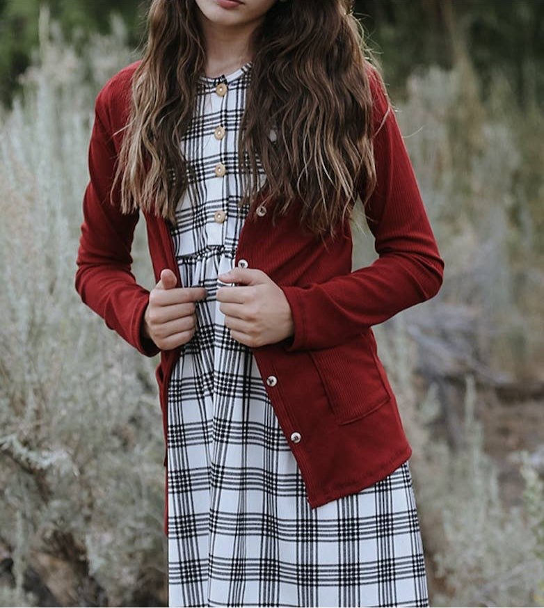 Ruby Red Ribbed Cardigan Sweater