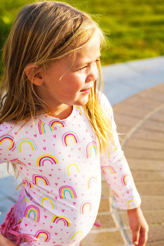 Charlie's Project Love Pink Rainbows Rash Guard One-piece Swimsuit