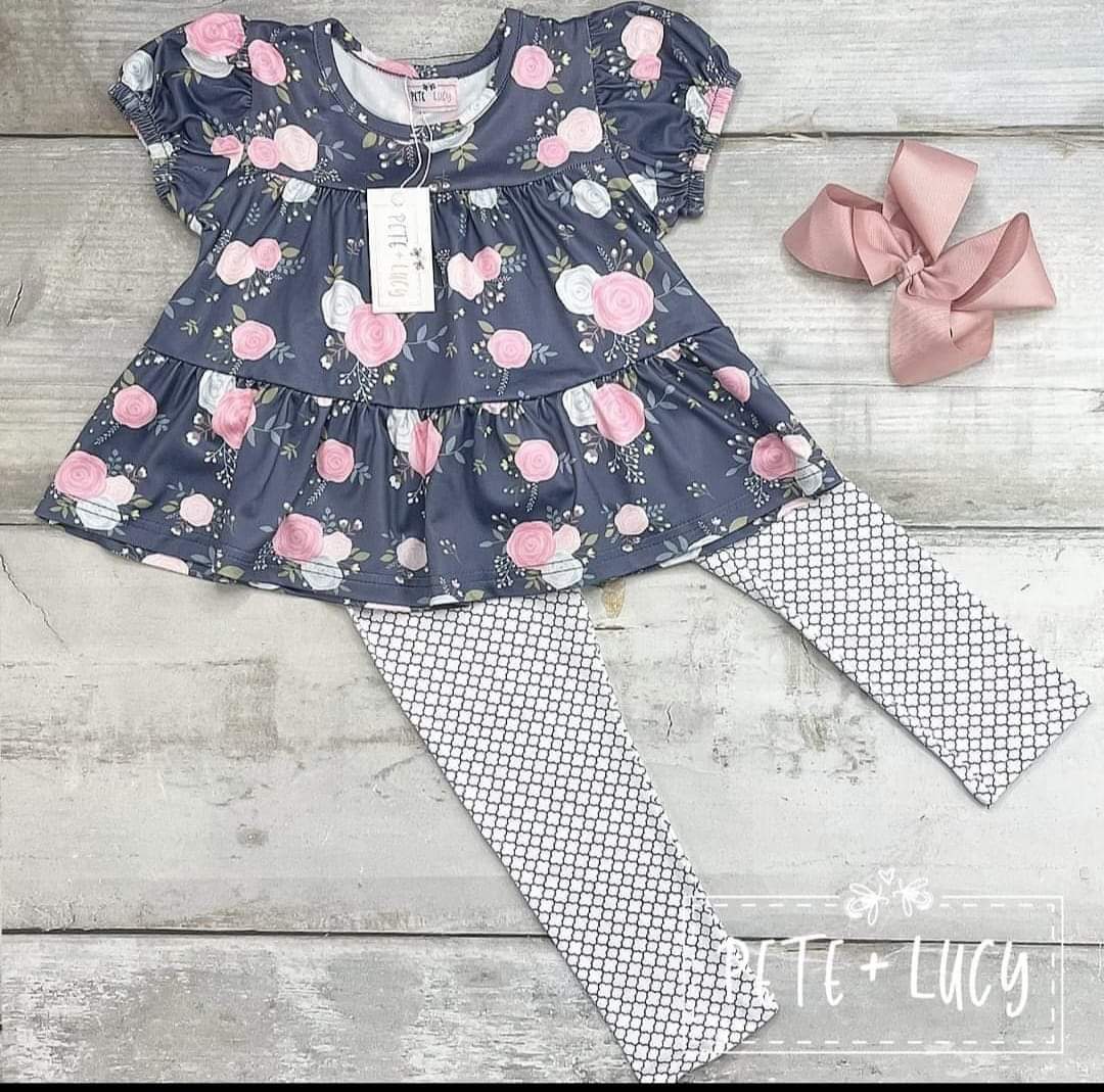 Pete + Lucy Vintage Rose Pants Set