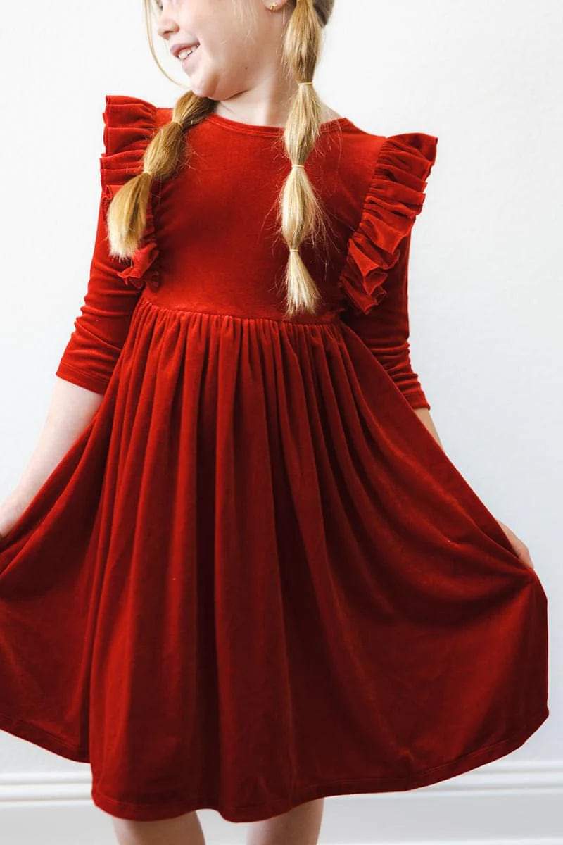 Mila & Rose Red Velvet Ruffle Dress