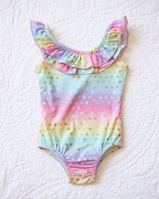 Charlie's Project Rainbow Bright Ruffle Top One-piece Swimsuit