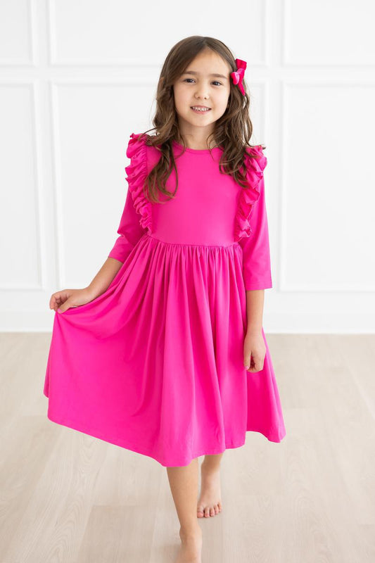 Mila & Rose Hot Pink 3/4 Sleeve Ruffle Dress